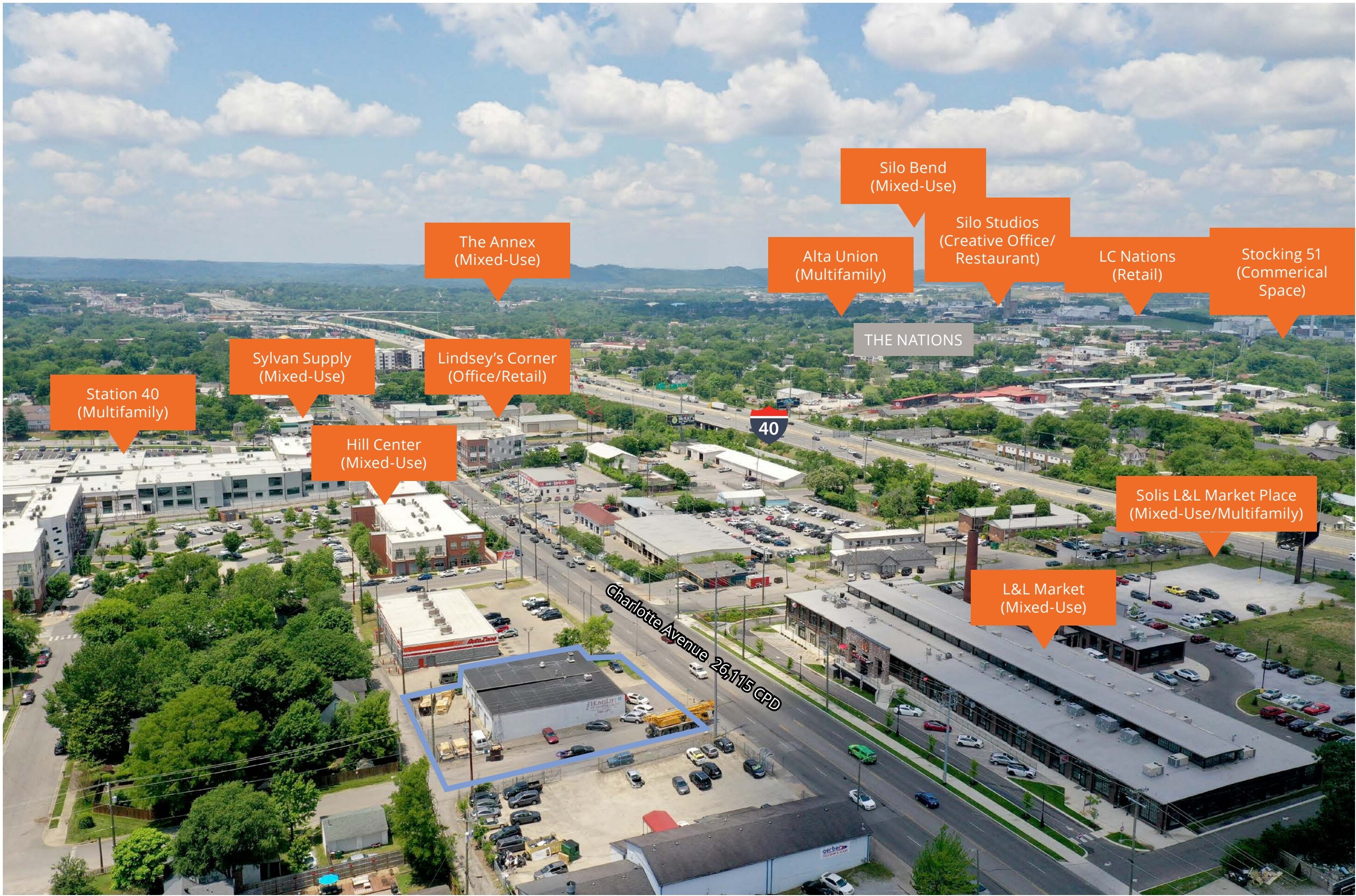 Aerial of Nashville's Charlotte Avenue corridor